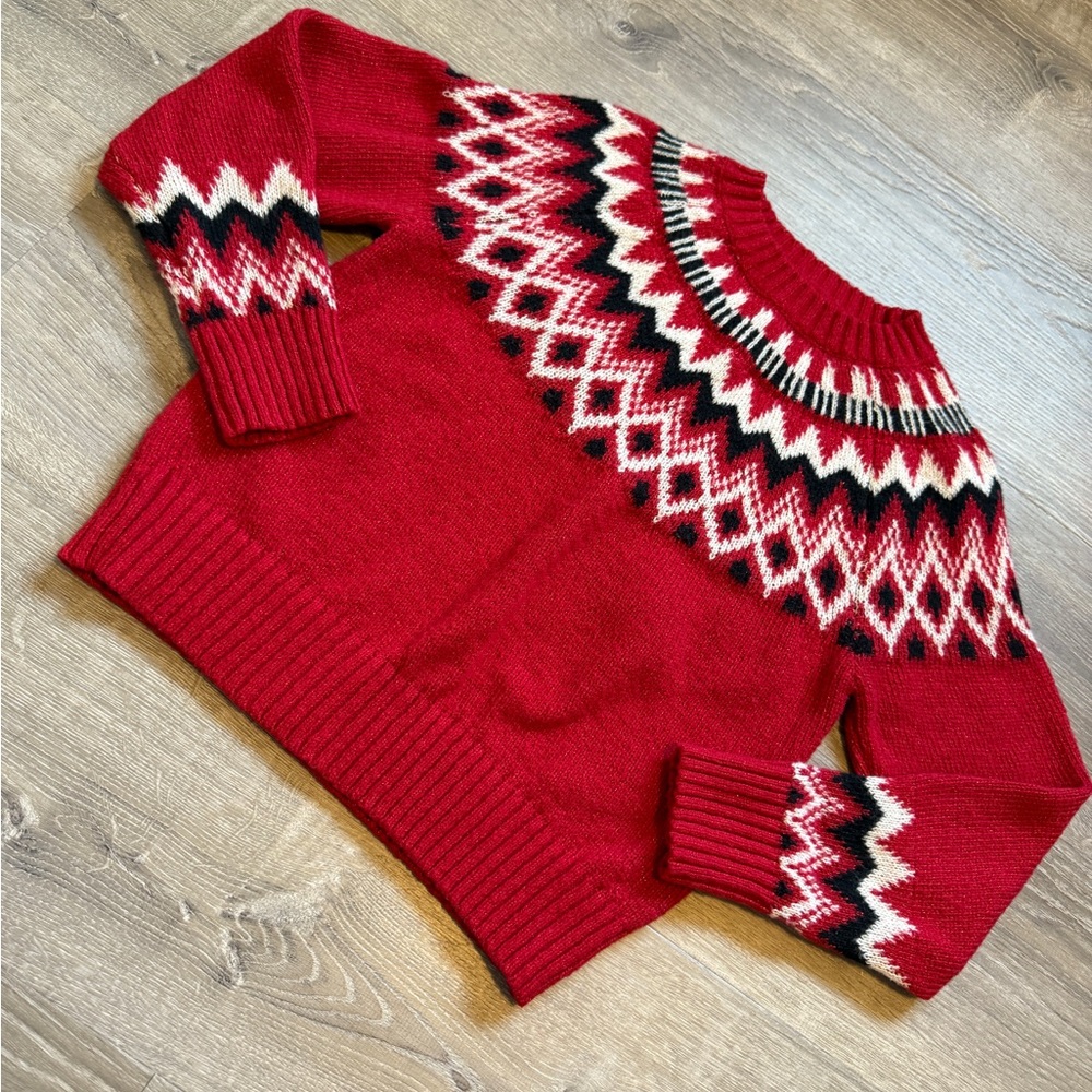 Lucky Brand Red Patterned Women's Sweater-Size M